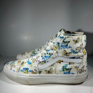 VANS Butterfly Floral Womens Canvas Shoes Size 9 Hi Ankle Sneakers White Casual